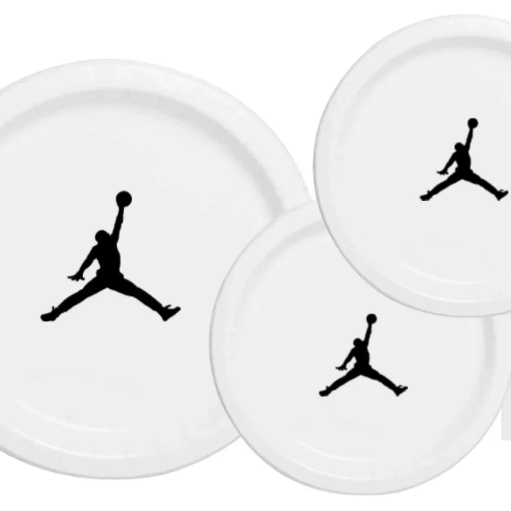 White | Jumpman Plates | Basketball Birthday Paper Plates | Disposable| 60 Piece